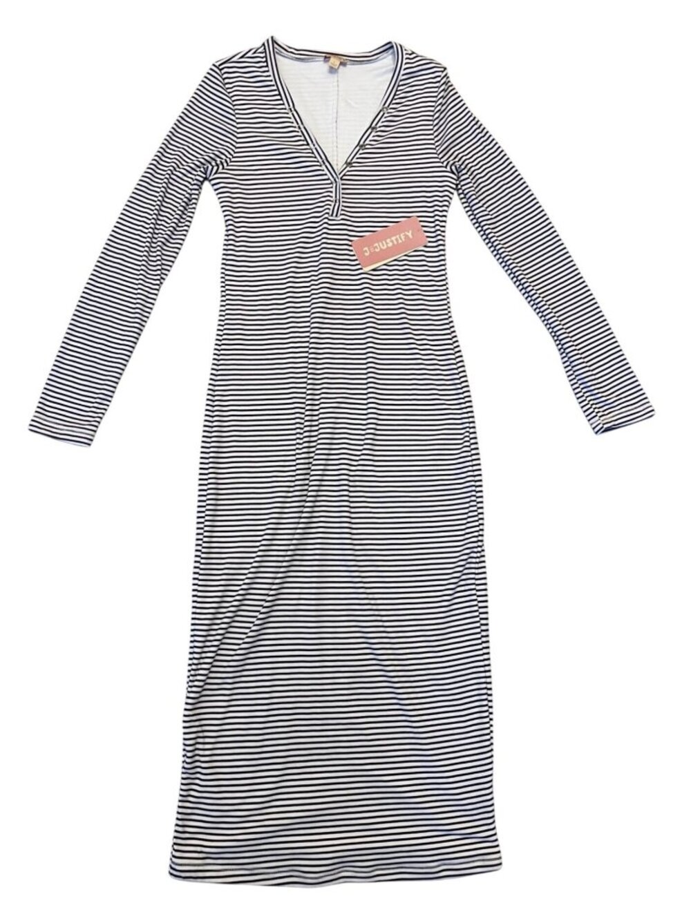 J for Justify Smooth Contour Striped Maxi Tube Dress - Size L NEW henley V-neck